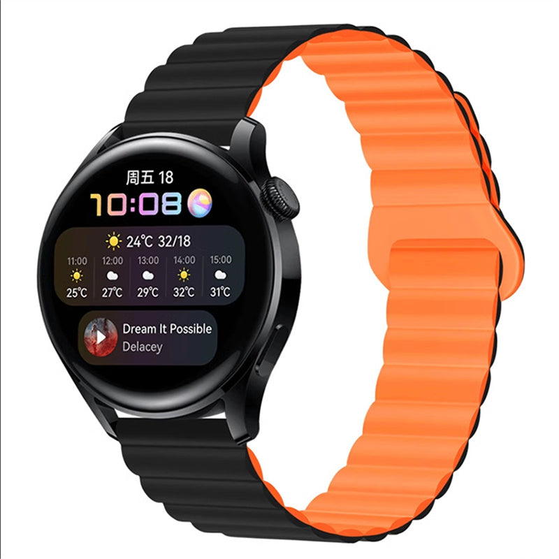 22mm Sport Loop Watch Band Magnetic Silicone Wrist Strap - Black+Orange 22mm Sport Loop Watch Band Magnetic Silicone Wrist Strap - Black+Orange
